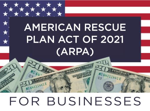 image of American flag with dollar bills and text ARPA for businesses