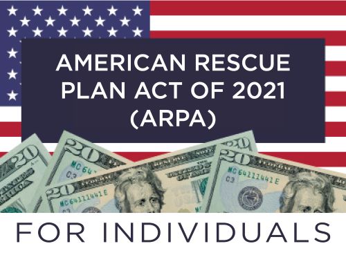 image of American flag with dollar bills and text ARPA for individuals