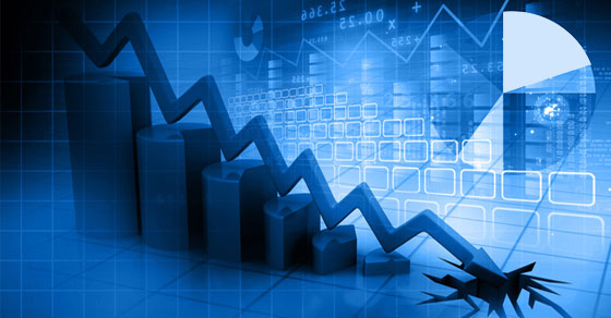 bar graph with arrowing pointing down