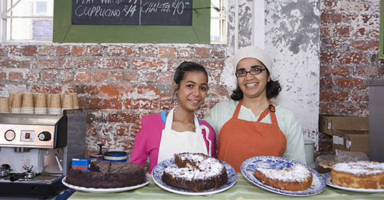 mother and daughter at bakery