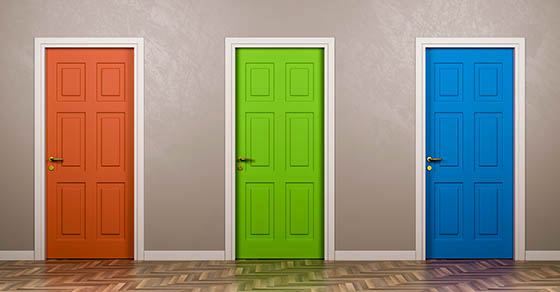 three different colored doors