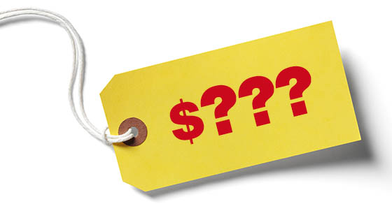 yellow price tag with red dollar sign and question marks