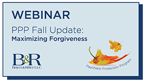 image of leaves with text - webinar ppp fall update: maximizing forgiveness