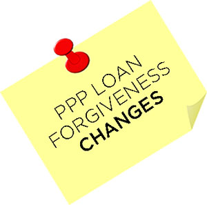image of post it note with text PPP loan forgiveness changes