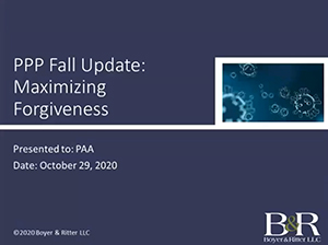 image of presentation title slide with text PPP Fall Update: Maximizing Forgiveness 