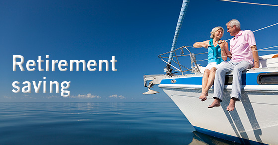 image of couple on boat with text retirement savings