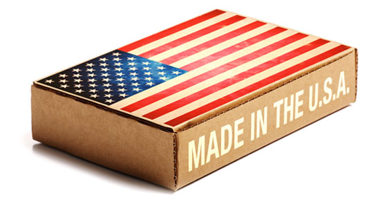 box with American flag and text: made in the USA